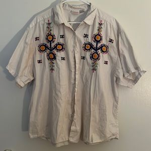 Embroidered White Button Up